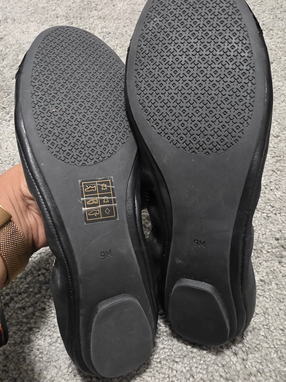 Tory Burch Black Patent and Striped Trim Women's Ballet Flats 9